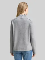 TOM TAILOR Damen Loose Fit Strickpullover mit Stehkragen, grau, Meliert – Bild 5
