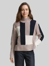 TOM TAILOR Damen Loose Fit Strickpullover mit Colour Blocking, blau, Colour Blocking – Bild 4