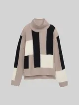 TOM TAILOR Damen Loose Fit Strickpullover mit Colour Blocking, blau, Colour Blocking – Bild 3