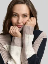 TOM TAILOR Damen Loose Fit Strickpullover mit Colour Blocking, blau, Colour Blocking – Bild 6