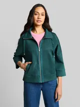 TOM TAILOR Damen Boxy Fit Scuba Sweatjacke, grün, Meliert – Bild 4