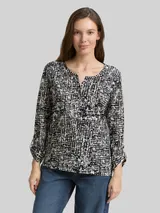TOM TAILOR Damen Henley Blusenshirt mit Muster, blau, Gemustert – Bild 4