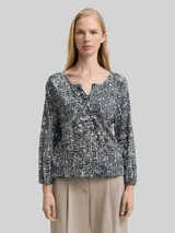 TOM TAILOR Damen Crinkle Blusenshirt mit Muster, blau, Gemustert – Bild 4