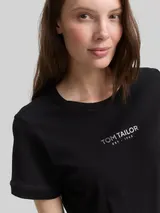 TOM TAILOR Damen T-Shirt mit Logo-Print, schwarz, Uni – Bild 6