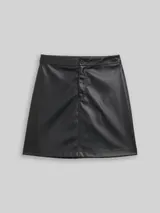 TOM TAILOR DENIM Damen Mini-Rock in Leder-Optik, schwarz, Uni – Bild 3