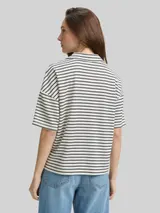 TOM TAILOR Damen Boxy Fit T-Shirt mit Polokragen, blau, Gestreift – Bild 5