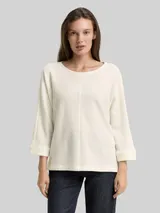 TOM TAILOR Damen Loose Fit Langarmshirt mit Fledermausärmeln, weiß, Uni – Bild 4