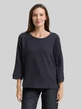 TOM TAILOR Damen Loose Fit Langarmshirt mit Fledermausärmeln, blau, Uni – Bild 4