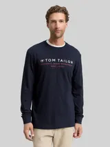 TOM TAILOR Herren Langarmshirt mit Logo-Print, blau, Uni – Bild 4