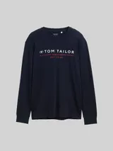 TOM TAILOR Herren Langarmshirt mit Logo-Print, blau, Uni – Bild 3