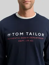 TOM TAILOR Herren Langarmshirt mit Logo-Print, blau, Uni – Bild 6