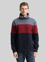 TOM TAILOR Herren Snood Sweatshirt mit Colour Blocking, rot, Colour Blocking – Bild 4
