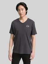 TOM TAILOR Herren T-Shirt mit V-Ausschnitt, schwarz, Uni – Bild 4