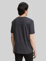 TOM TAILOR Herren T-Shirt mit V-Ausschnitt, schwarz, Uni – Bild 5