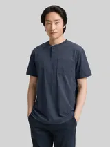 TOM TAILOR Herren Henley T-Shirt mit Brusttasche, blau, Meliert – Bild 4