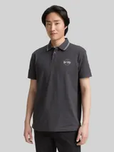 TOM TAILOR Herren Piqué Poloshirt mit print, schwarz, Uni – Bild 4