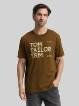 TOM TAILOR Herren T-Shirt mit Print, braun, Uni – Bild 4