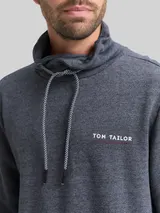 TOM TAILOR Herren Snood Sweatshirt mit Logo-Details, blau, Meliert – Bild 6