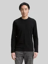 TOM TAILOR Herren Slim Fit Langarmshirt mit Stretch, schwarz, Uni – Bild 4
