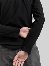 TOM TAILOR Herren Slim Fit Langarmshirt mit Stretch, schwarz, Uni – Bild 6