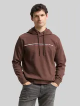 TOM TAILOR Herren Hoodie Sweatshirt mit Logo-Print, braun, Uni – Bild 4