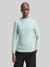 TOM TAILOR DENIM Damen Langarmshirt mit Raffärmeln, blau, Meliert – Bild 4