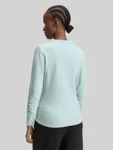 TOM TAILOR DENIM Damen Langarmshirt mit Raffärmeln, blau, Meliert – Bild 5