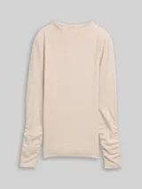TOM TAILOR DENIM Damen Langarmshirt mit Raffärmeln, beige, Meliert – Bild 3