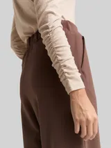 TOM TAILOR DENIM Damen Langarmshirt mit Raffärmeln, beige, Meliert – Bild 6