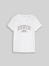 TOM TAILOR DENIM Damen T-Shirt mit Leo-Print, weiß, Uni – Bild 3