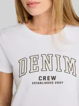 TOM TAILOR DENIM Damen T-Shirt mit Leo-Print, weiß, Uni – Bild 6