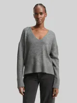 TOM TAILOR DENIM Damen Relaxed Fit Strickpullover mit V-Ausschnitt, grau, Meliert – Bild 4