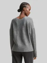 TOM TAILOR DENIM Damen Relaxed Fit Strickpullover mit V-Ausschnitt, grau, Meliert – Bild 5
