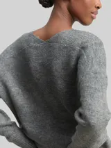TOM TAILOR DENIM Damen Relaxed Fit Strickpullover mit V-Ausschnitt, grau, Meliert – Bild 6