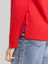 TOM TAILOR DENIM Damen Relaxed Fit Strickpullover mit V-Ausschnitt, rot, Uni – Bild 6