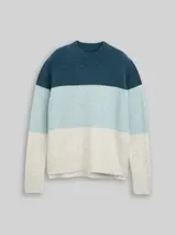 TOM TAILOR DENIM Damen Strickpullover mit Colour Blocking, blau, Colour Blocking – Bild 3