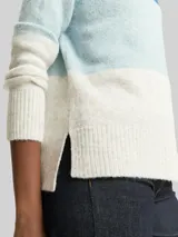 TOM TAILOR DENIM Damen Strickpullover mit Colour Blocking, blau, Colour Blocking – Bild 6