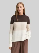 TOM TAILOR DENIM Damen Strickpullover mit Colour Blocking, braun, Colour Blocking – Bild 4