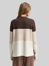 TOM TAILOR DENIM Damen Strickpullover mit Colour Blocking, braun, Colour Blocking – Bild 5