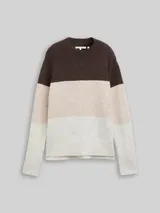TOM TAILOR DENIM Damen Strickpullover mit Colour Blocking, braun, Colour Blocking – Bild 3
