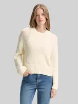 TOM TAILOR DENIM Damen Relaxed Fit Strickpullover, weiß, Uni – Bild 4