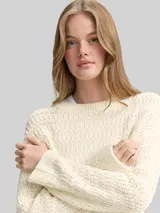 TOM TAILOR DENIM Damen Relaxed Fit Strickpullover, weiß, Uni – Bild 6