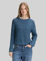 TOM TAILOR DENIM Damen Relaxed Fit Strickpullover, blau, Uni – Bild 4