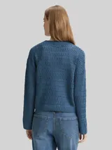 TOM TAILOR DENIM Damen Relaxed Fit Strickpullover, blau, Uni – Bild 5