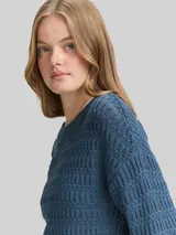 TOM TAILOR DENIM Damen Relaxed Fit Strickpullover, blau, Uni – Bild 6