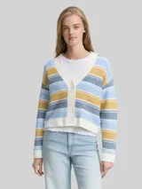 TOM TAILOR DENIM Damen Relaxed Fit Cardigan mit Streifenmuster, blau, Gestreift – Bild 4