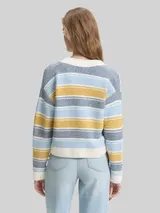 TOM TAILOR DENIM Damen Relaxed Fit Cardigan mit Streifenmuster, blau, Gestreift – Bild 5