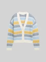TOM TAILOR DENIM Damen Relaxed Fit Cardigan mit Streifenmuster, blau, Gestreift – Bild 3
