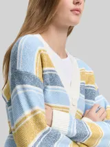 TOM TAILOR DENIM Damen Relaxed Fit Cardigan mit Streifenmuster, blau, Gestreift – Bild 6