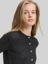 TOM TAILOR DENIM Damen Cardigan mit Rundhalsausschnitt, grau, Meliert – Bild 6